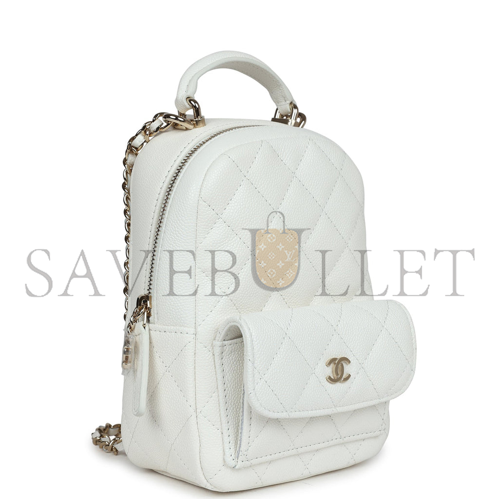 CHANEL MINI PHONE HOLDER BACKPACK WHITE CAVIAR LIGHT GOLD HARDWARE AP3753 (18*13*9cm)